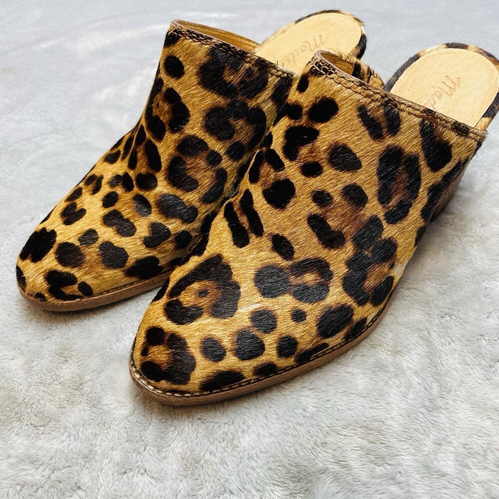 Madewell Womens The Harper Heeled Mules Size 5 Brown Cow Hair Leopard Cheetah 3"